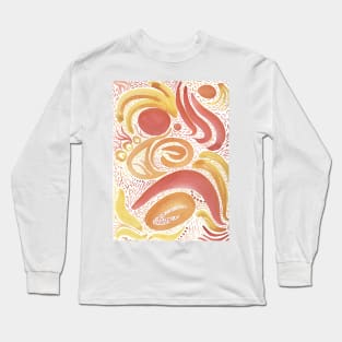 Yellow and Red Abstract Watercolor Paisley Long Sleeve T-Shirt